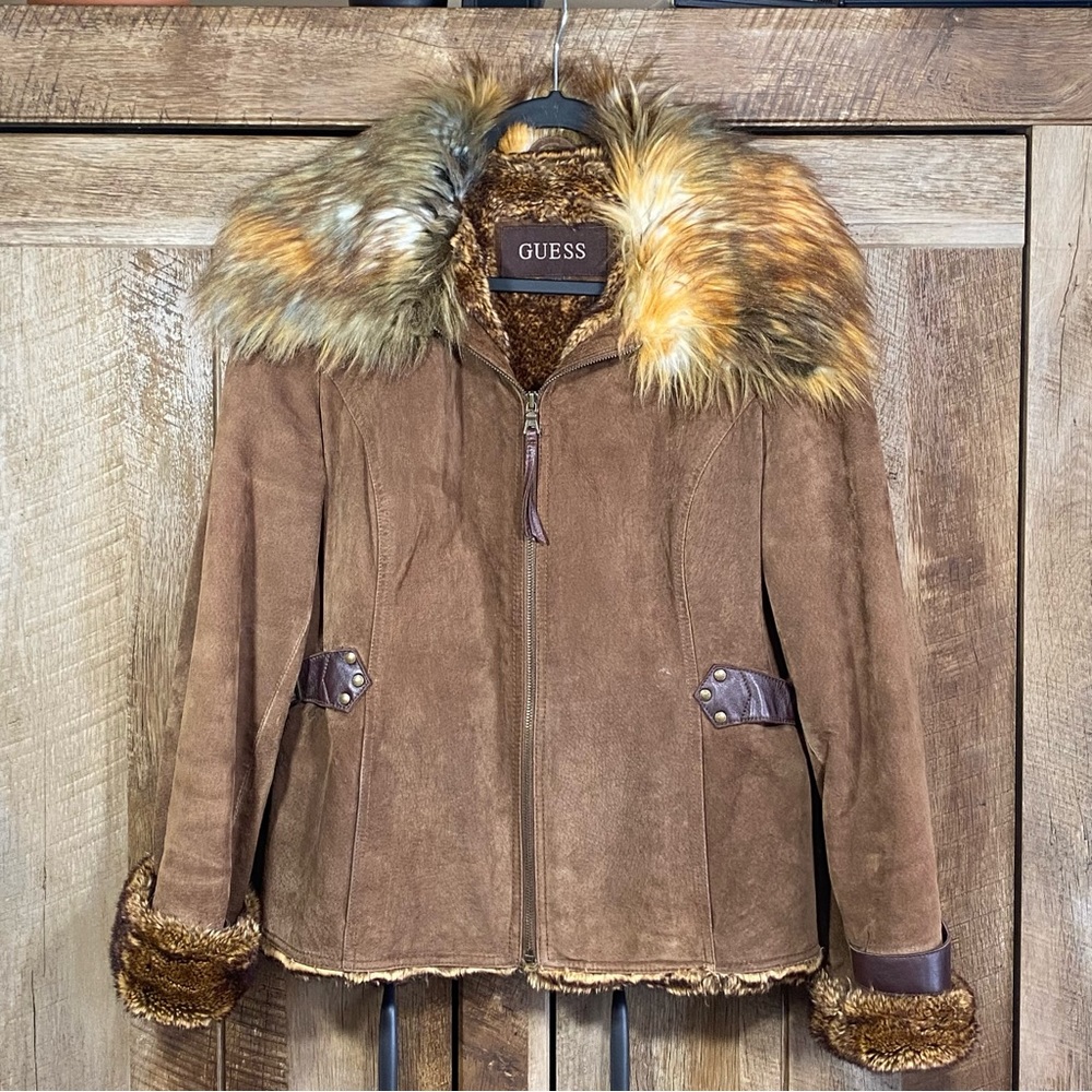Vintage Guess‎ Leather and Faux Fur Coat Size Large